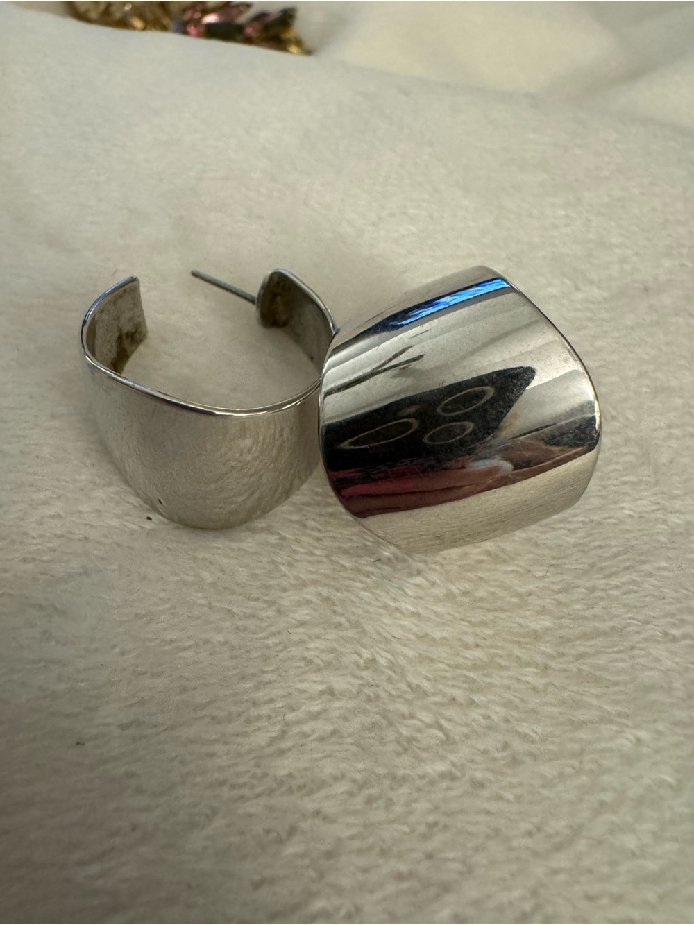 Polished Silver Curved Square Hoop Earrings